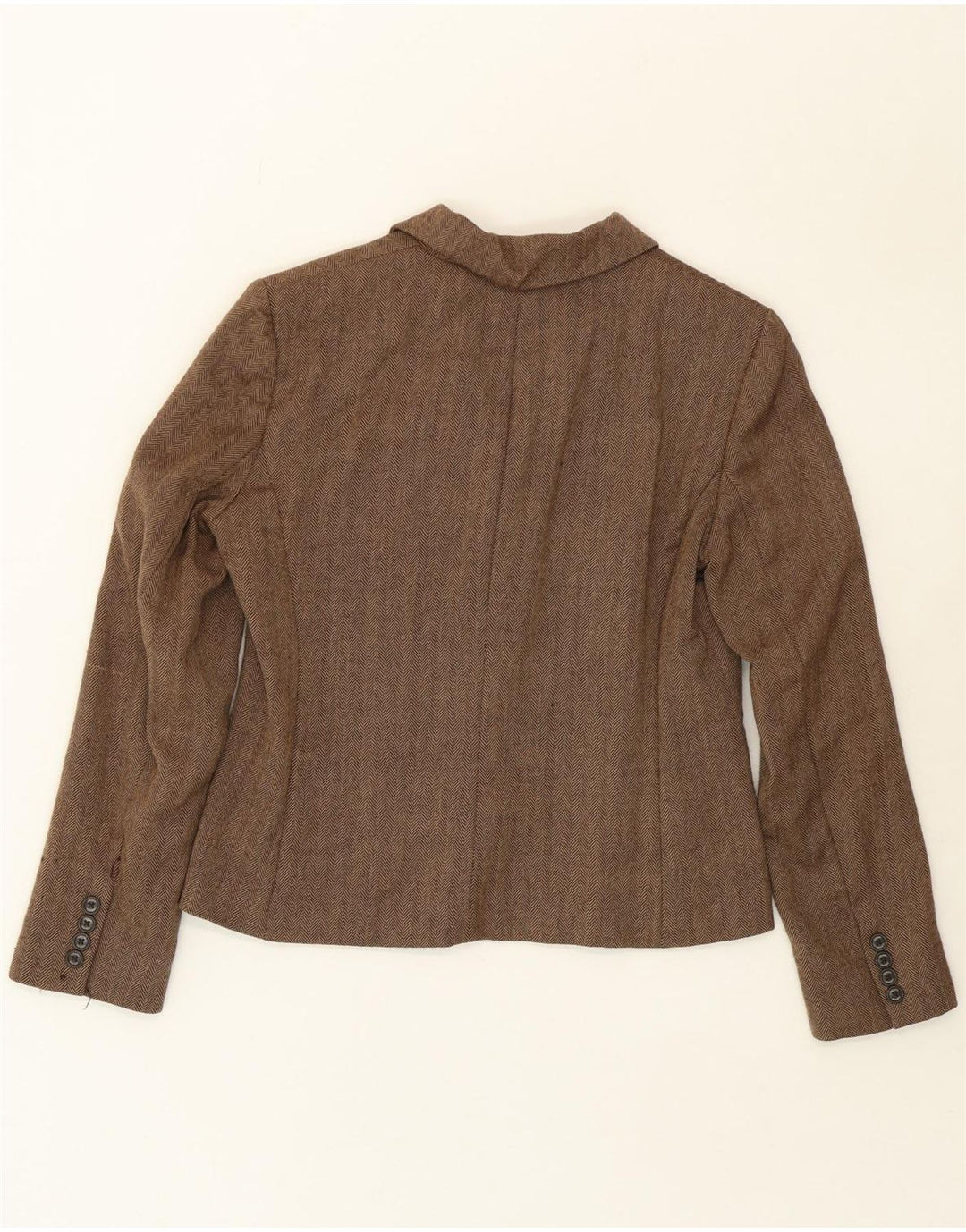 CHAPS Womens 4 Button Blazer Jacket US 8 Medium Brown Herringbone Wool Vintage Chaps and Second-Hand Chaps from Messina Hembry 
