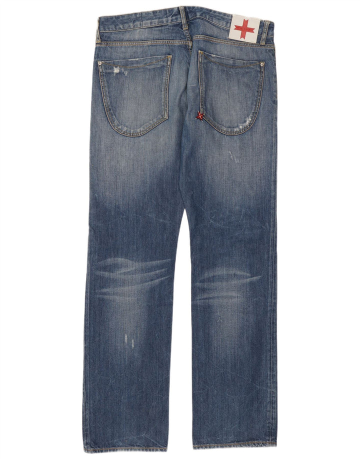 Zu Elements Mens Distressed Straight Jeans W36 L35 Blue Cotton