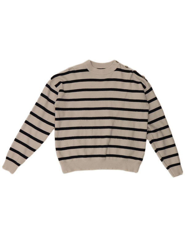 Marks & Spencer Womens Crew Neck Jumper Sweater UK 14 Medium White Striped
