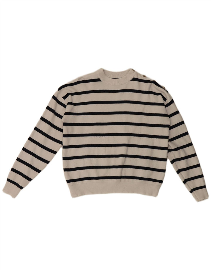 Marks & Spencer Womens Crew Neck Jumper Sweater UK 14 Medium White Striped