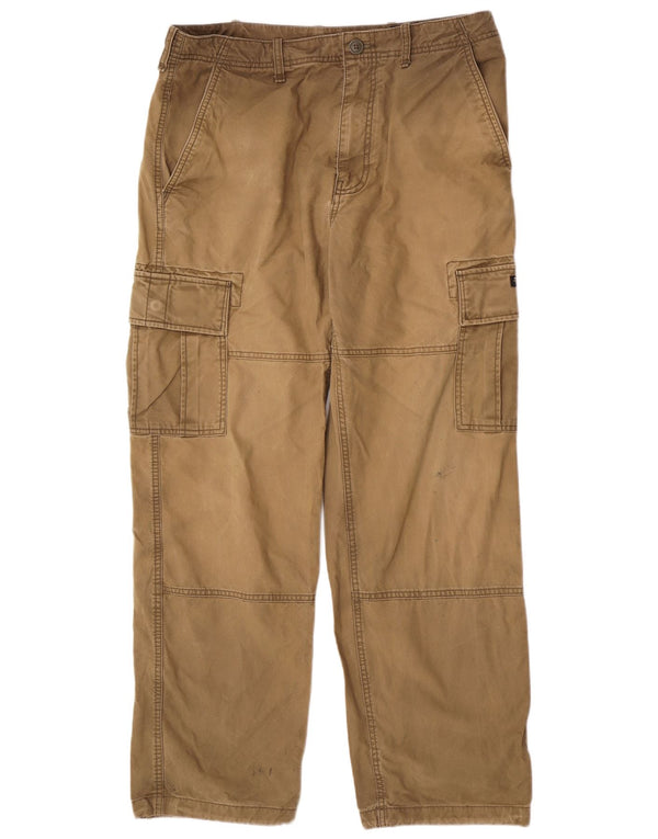 Superdry Mens Straight Cargo Trousers W34 L32 Khaki Cotton