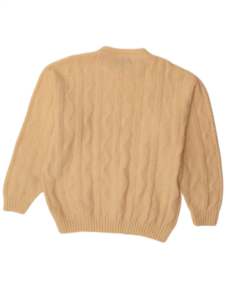 RODES Mens Crew Neck Jumper Sweater Large Beige Geometric Wool