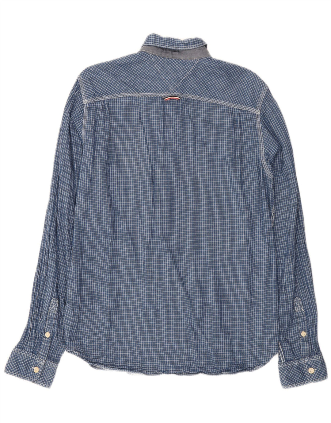 TOMMY HILFIGER Mens Flannel Shirt Medium Blue Check Cotton
