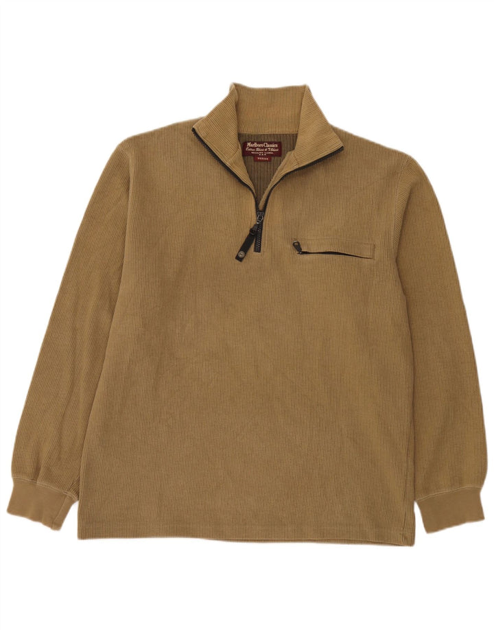 Marlboro Classics Mens Zip Neck Sweatshirt Jumper Medium Beige Cotton