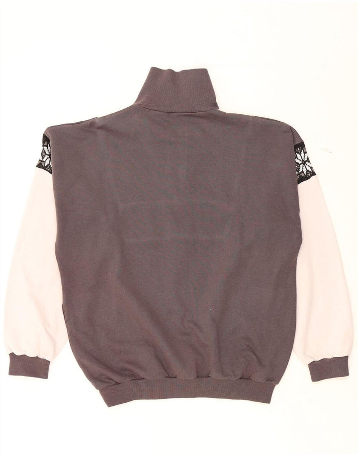 VINTAGE Mens Zip Neck Sweatshirt Jumper Large Grey Colourblock Vintage Vintage and Second-Hand Vintage from Messina Hembry 