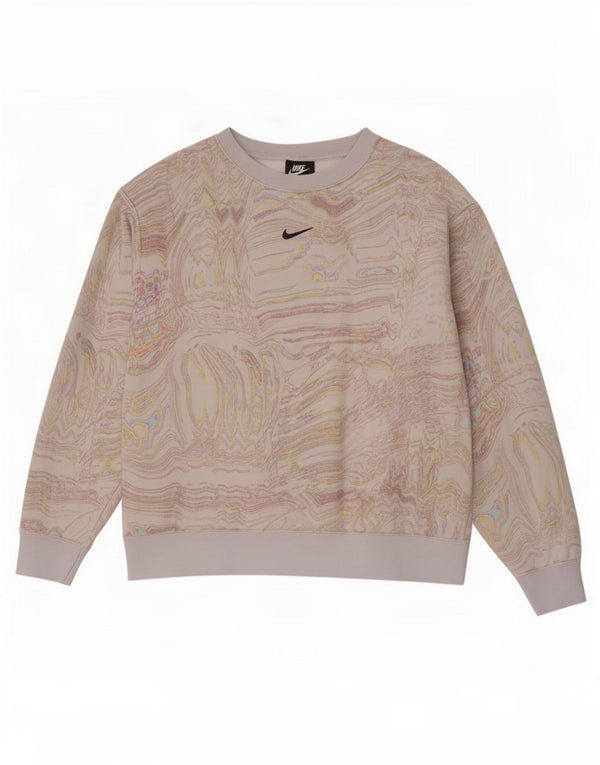 Nike Womens Abstract Pattern Sweatshirt Jumper UK 16 Large Off White