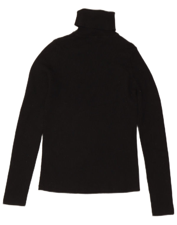 Zara Womens Roll Neck Blouse Top UK 12 Moyen Noir Viscose