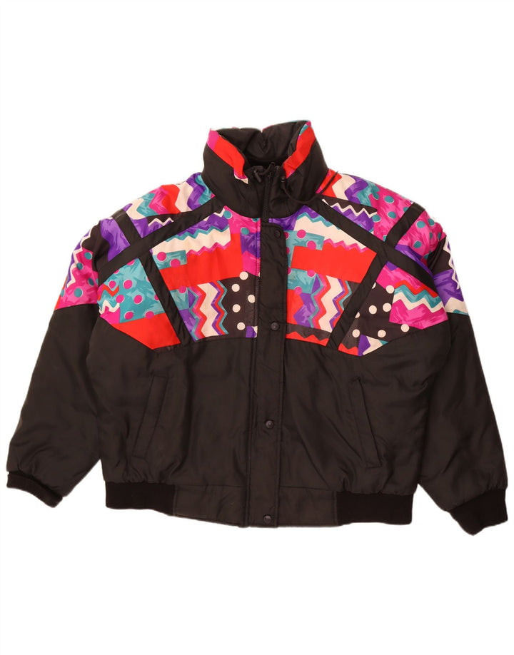 Choko Womens Oversized Padded Jacket UK 16 Large Black Geometric Retro