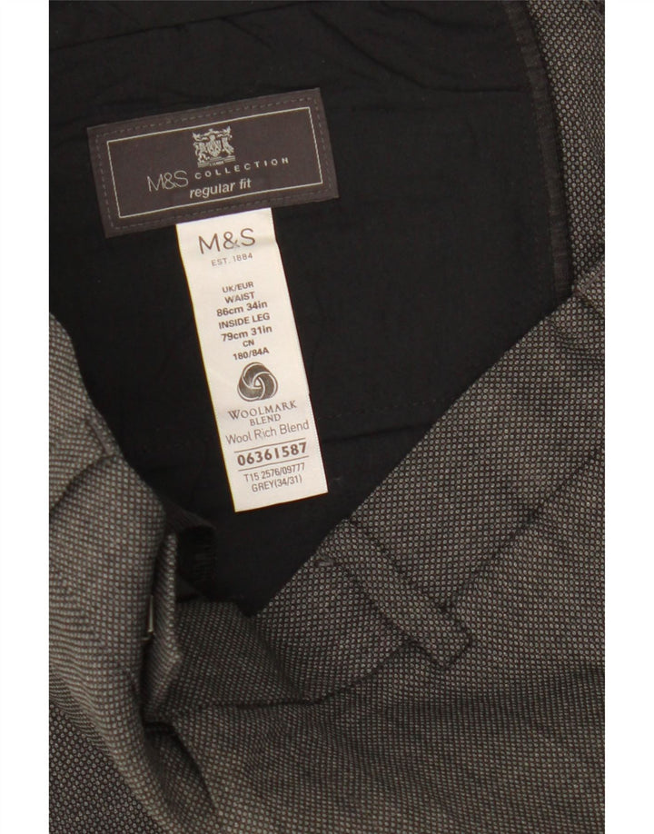 Marks & Spencer Herre Regular Fit Suit Bukser W34 L31 Grå uld