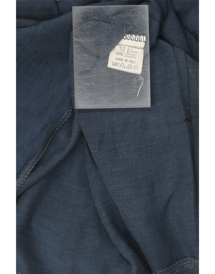 Giacca blazer vintage da donna a maniche corte a 4 bottoni UK 12 medio blu navy