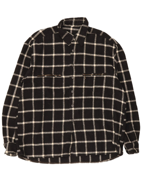 Camisa masculina vintage de flanela grande xadrez preta