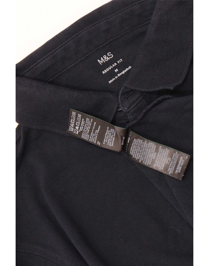 Marks & Spencer Polo à manches longues pour homme, coupe régulière, bleu marine moyen