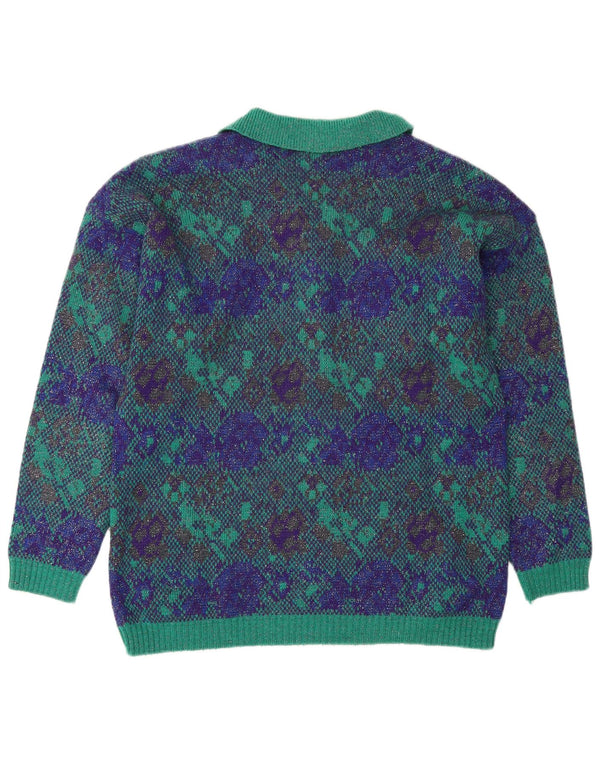 Vintage Womens Polo Neck Jumper Sweater EU 40 Medium Green Floral