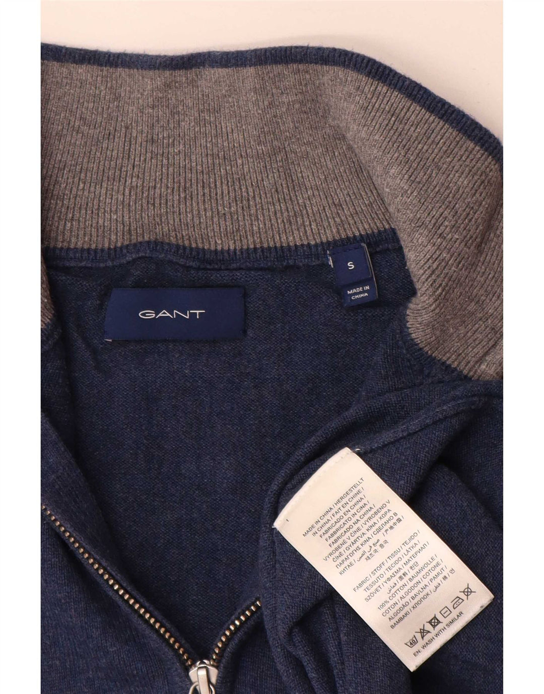 Gant Mens Zip Neck Jumper Sweater Small Blue Cotton