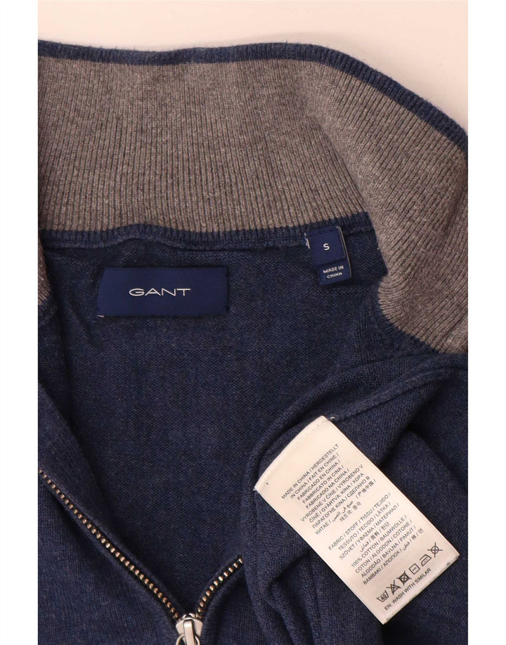 Gant Mens Zip Neck Jumper Sweater Small Blue Cotton