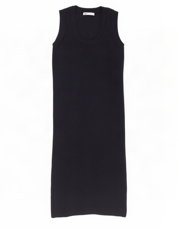 Zara Womens Sleeveless Jumper Dress UK 10 Small Navy Blue Polyester