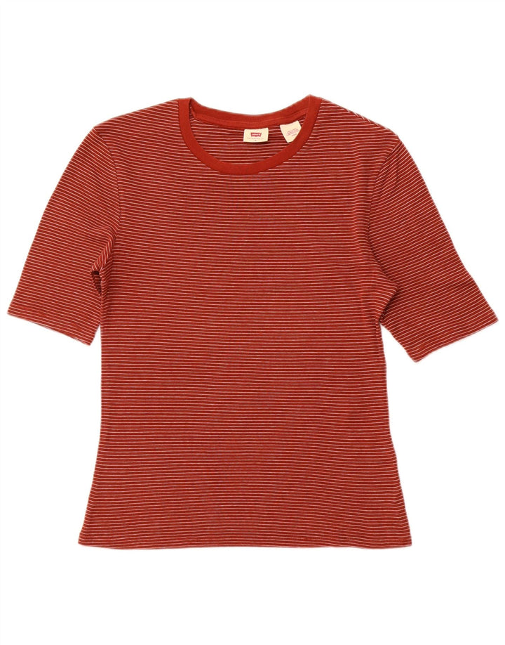 LEVI'S Womens T-Shirt Top UK 12 Medium Brown Striped