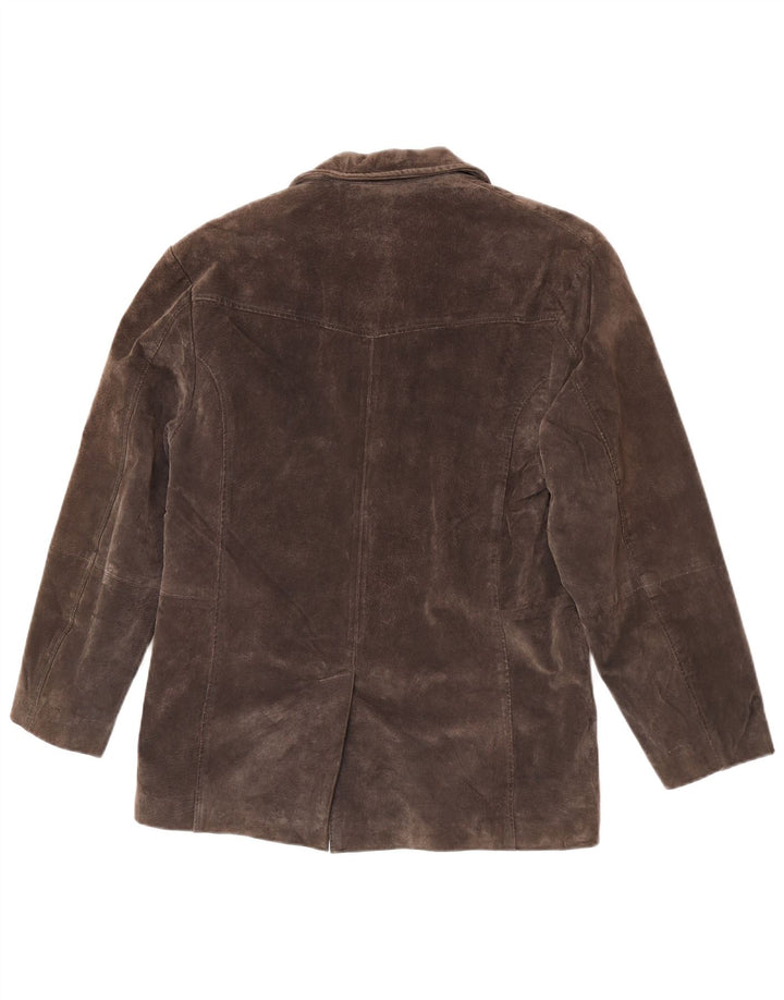 ENJOY Giacca blazer da donna in pelle scamosciata a 3 bottoni UK 14 in pelle grigio medio