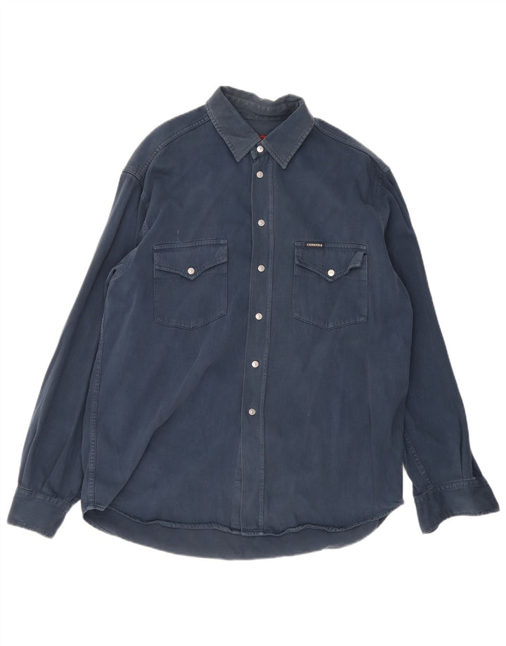 Carrera Mens Denim Shirt Size 39/40 Medium Navy Blue Cotton