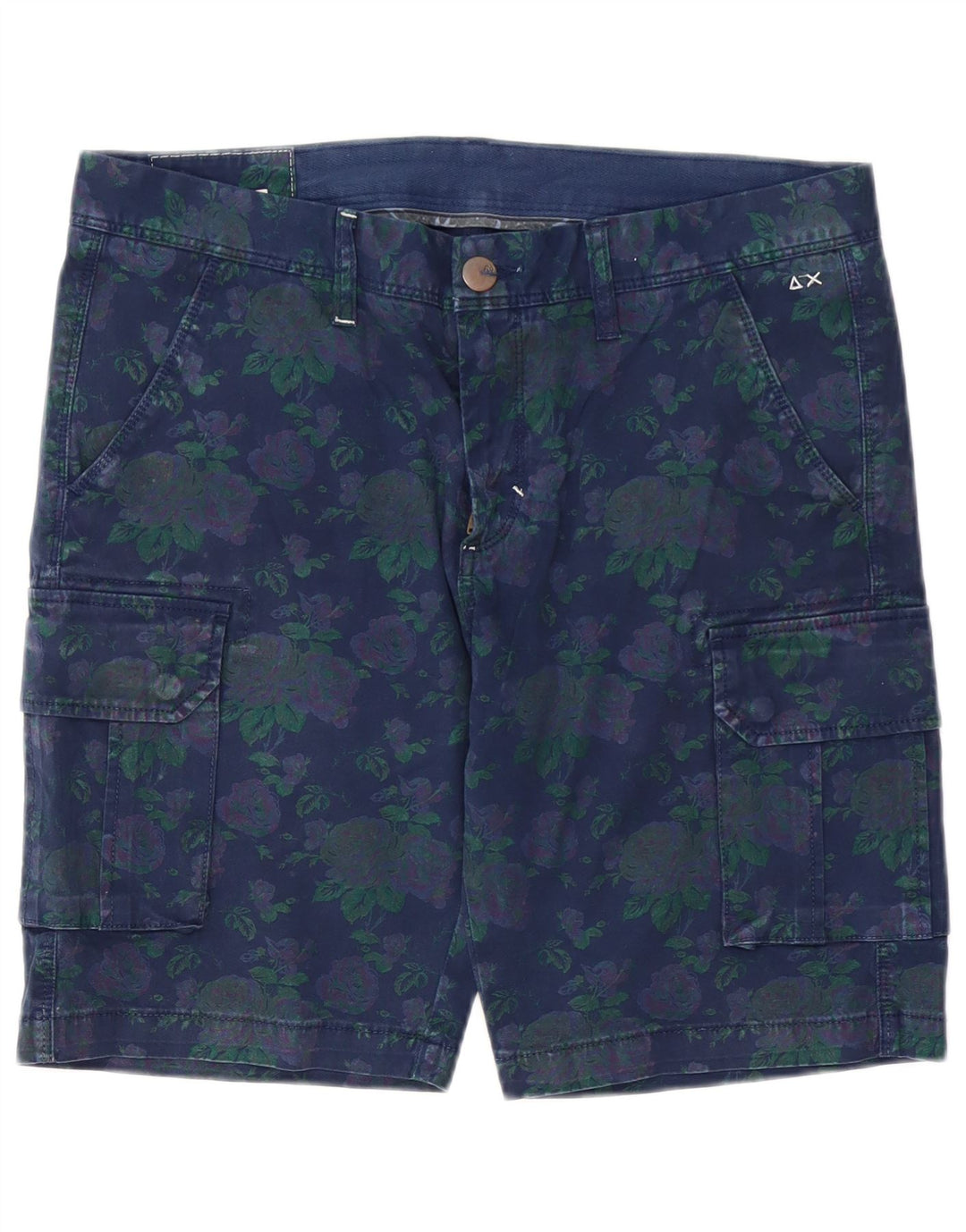 Sun68 Mens Cargo Shorts W34 Large Navy Blue Floral Cotton