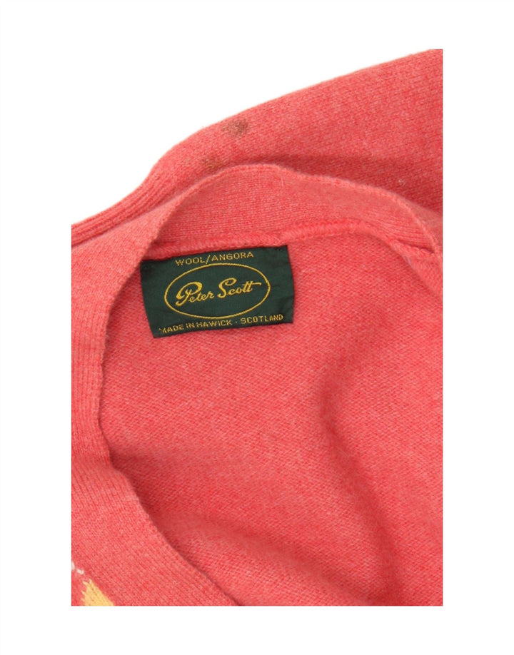 Peter Scott Mens Cardigan Sweater Large Pink Argyle/Diamond Wool