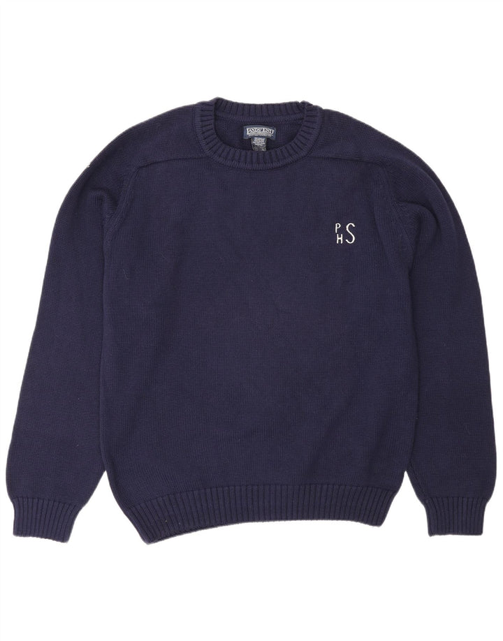 Lands End Mens Crew Neck Jumper Sweater Medium Navy Blue Wool
