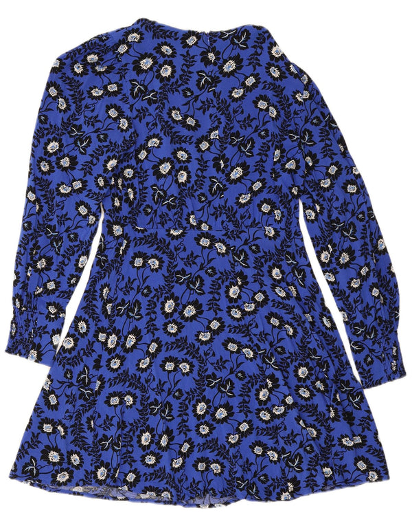 Next Langärmliges A-Linien-Kleid für Damen, Größe S, Blau, Blumenmuster, Viskose