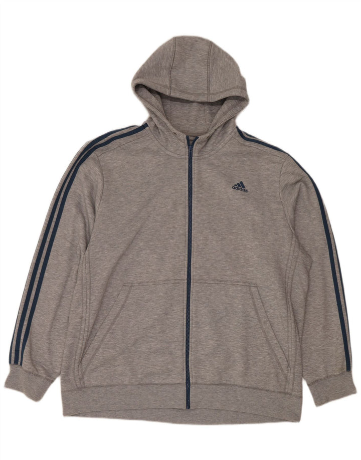 Adidas Mens Zip Hoodie Sweater 2XL Grey Polyester