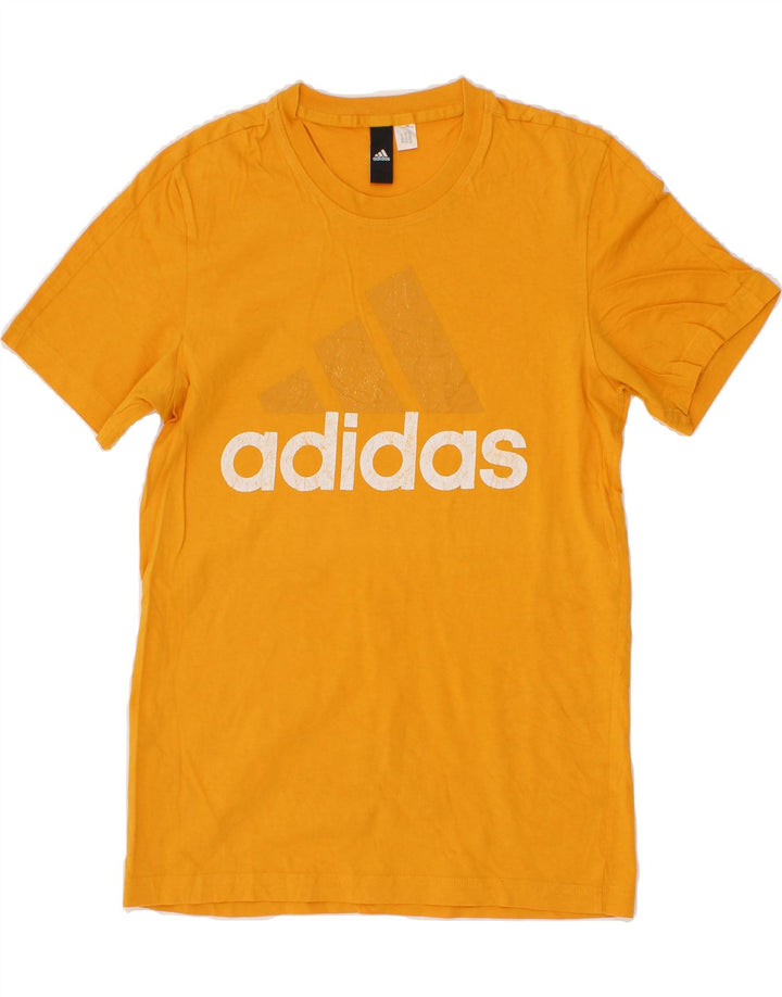 ADIDAS Mens Graphic T-Shirt Top Small Yellow Vintage Adidas and Second-Hand Adidas from Messina Hembry 