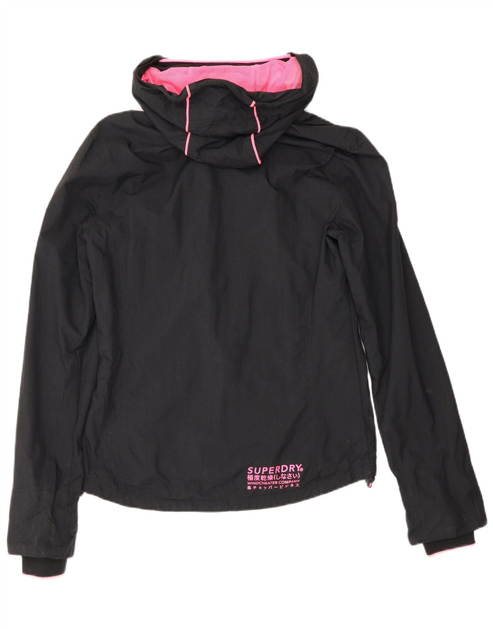Superdry Womens Hooded Rain Jacket UK 8 Small  Black Nylon