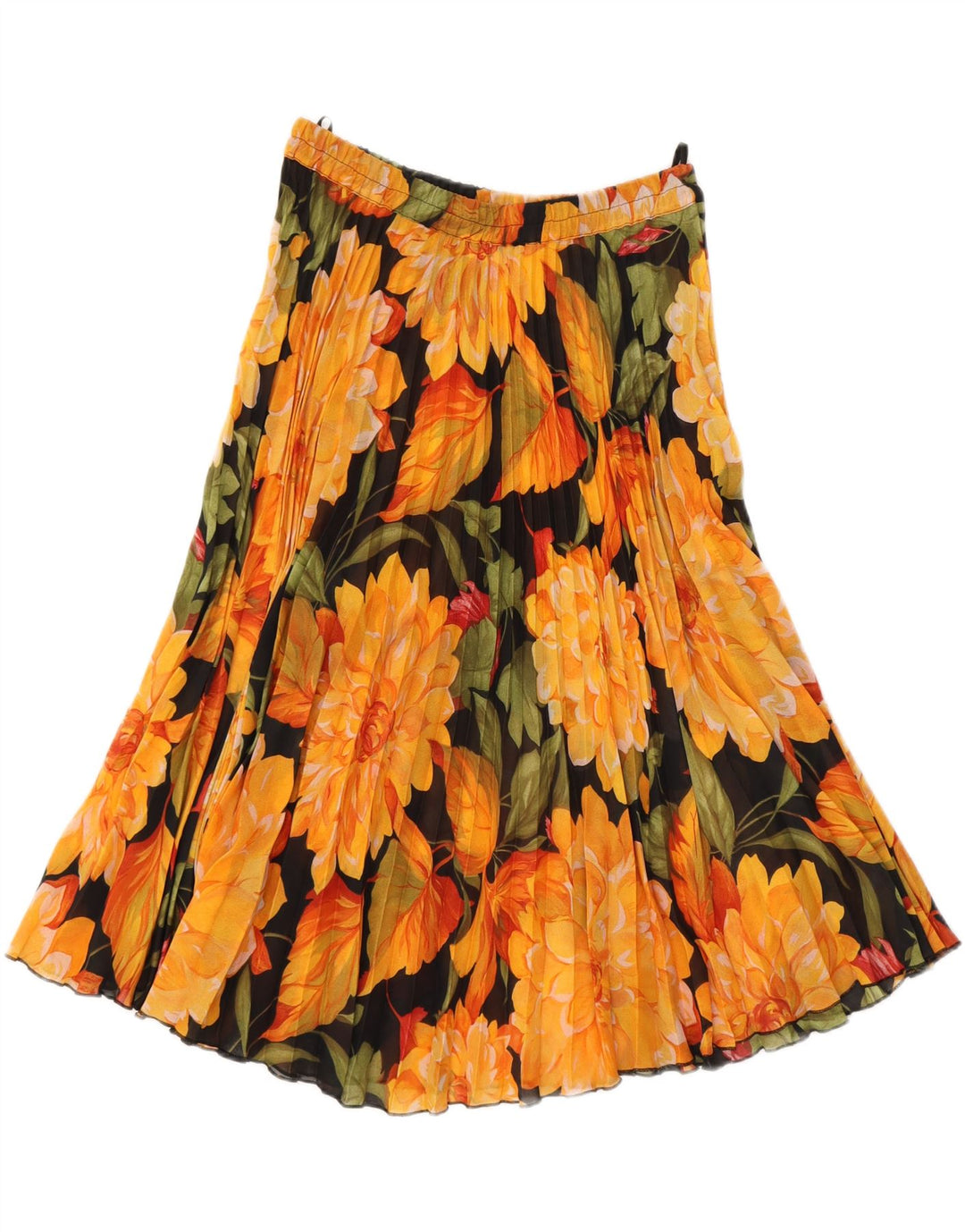VINTAGE Womens Pleated Skirt W30 Medium Orange Floral Polyester Vintage Vintage and Second-Hand Vintage from Messina Hembry 