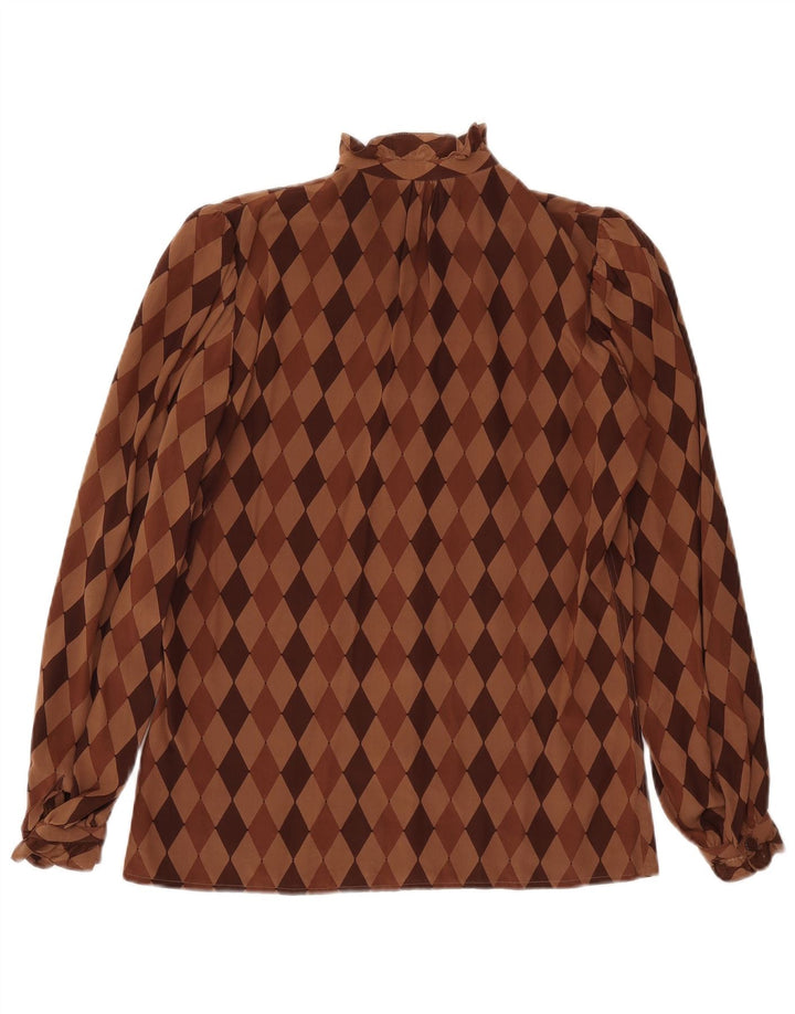 Pancaldi & B Womens Shirt Blouse UK 12 Medium Brown Argyle/Diamond Silk