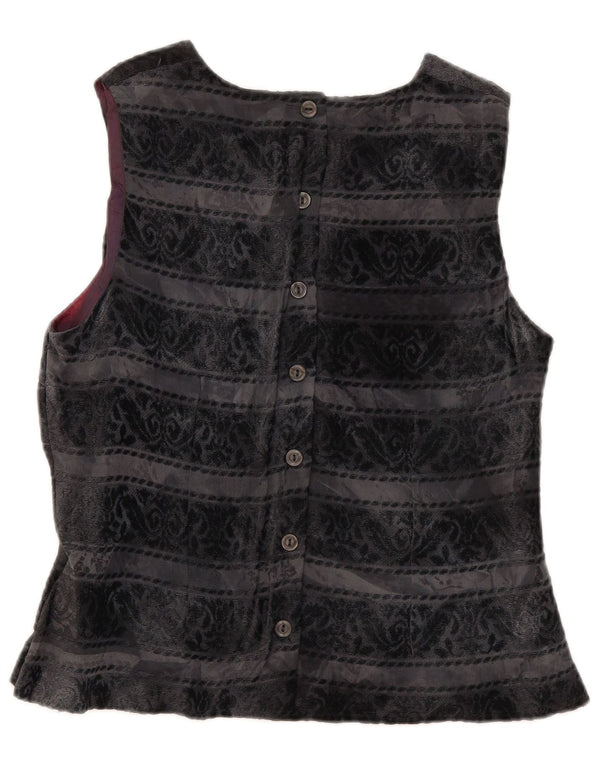 Michel Ambers Damen ärmellose Hemdbluse UK 16 Large Schwarz Paisley