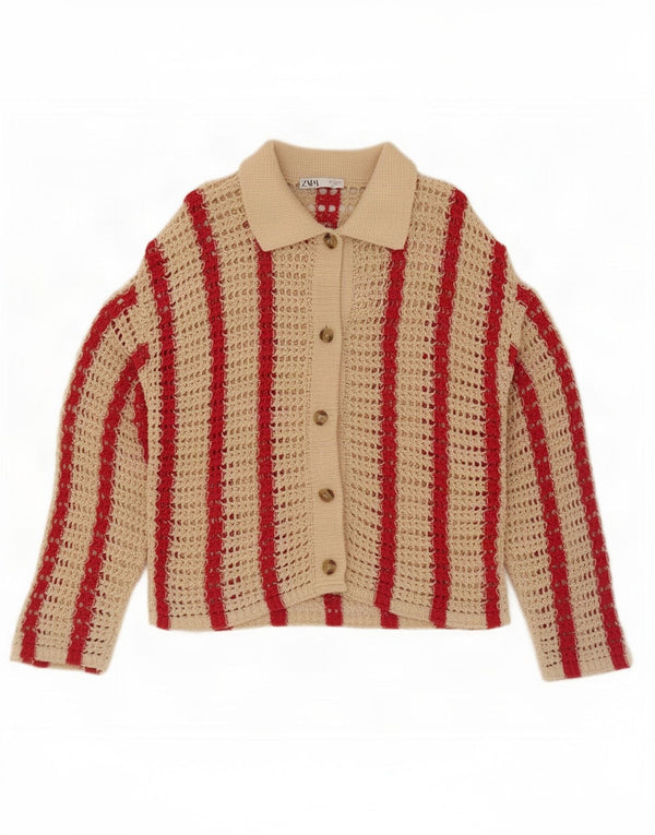Übergroßer Häkel-Cardigan von Zara für Damen, Gr. 10, Größe S, Beige, gestreift