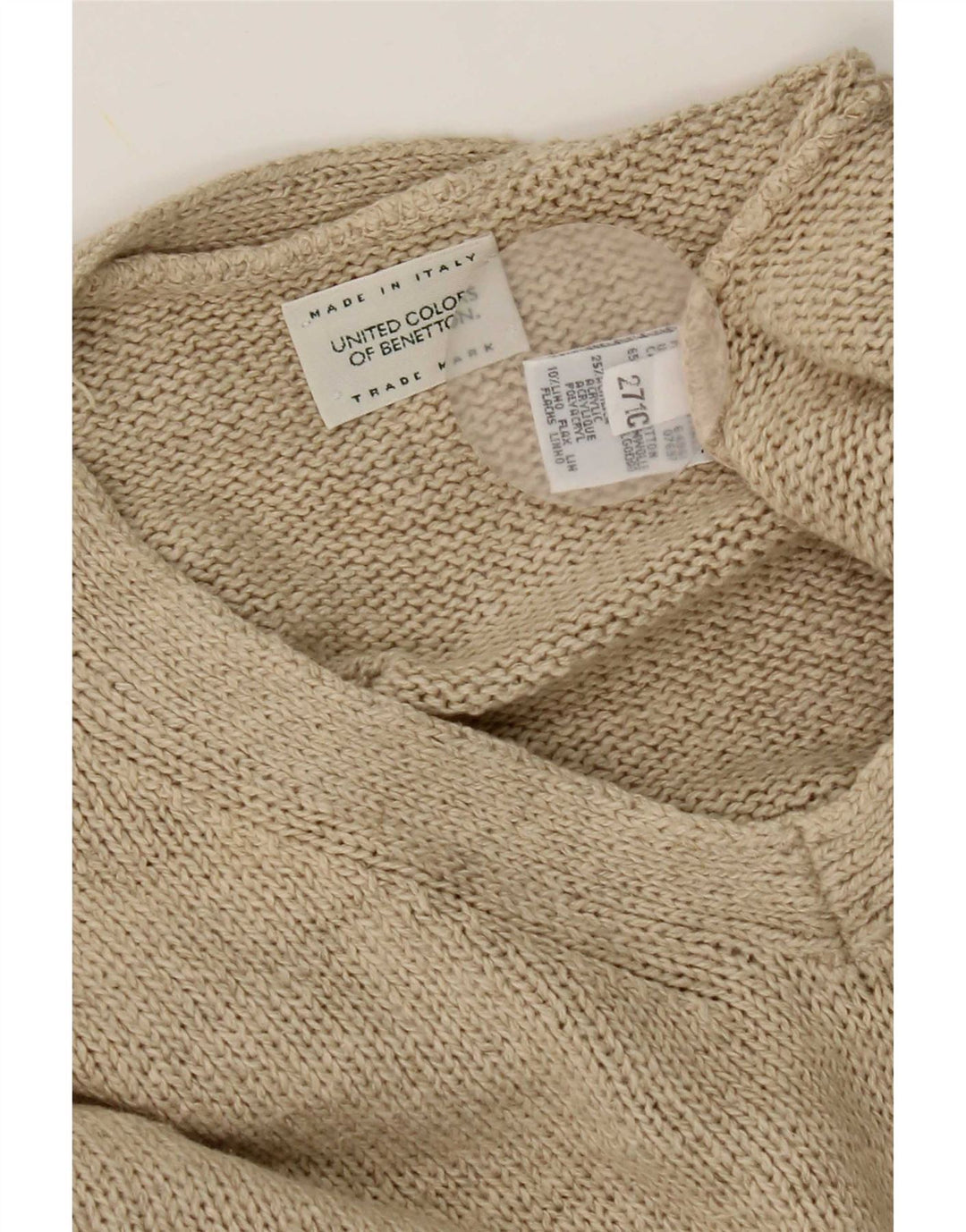 Benetton Mens Vest Tank Top Medium Beige Cotton