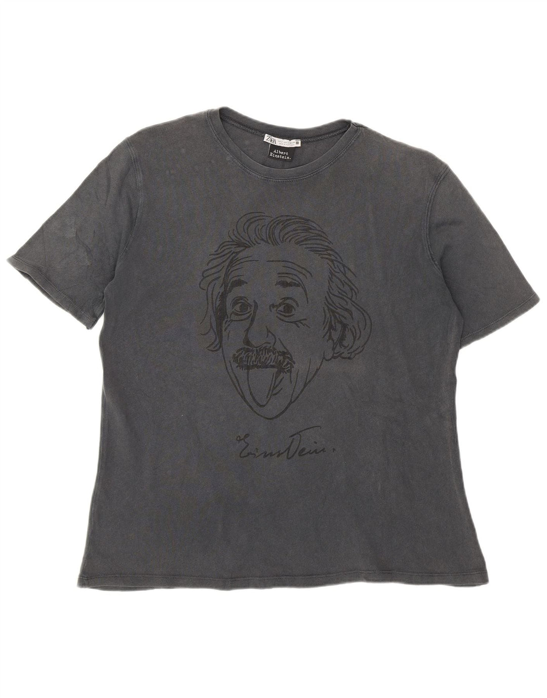 Zara Mens Albert Einstein Graphic Camiseta Top Pequeño Gris