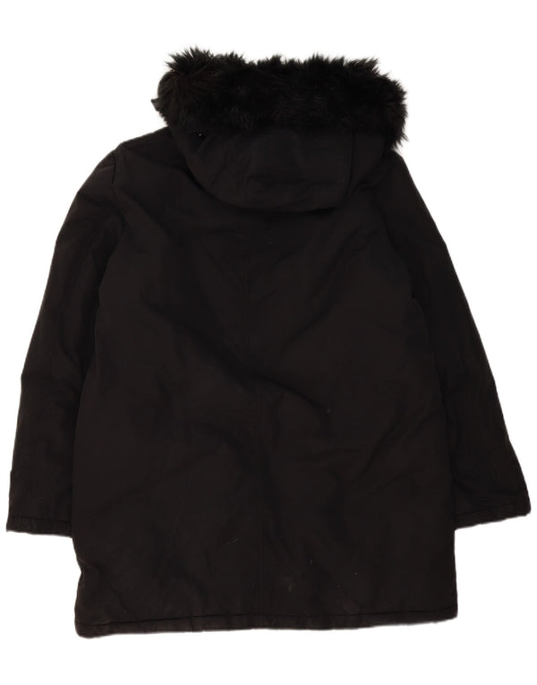 Zara Veste Parka surdimensionnée à capuche pour femme UK 16 Large Noir Polyester