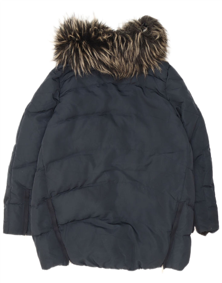 Zara Damen Wattierte Jacke UK 14 Medium Marineblau Polyester