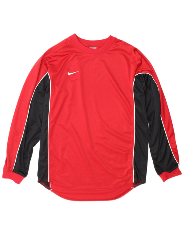Top Nike da uomo a maniche lunghe UK 42/44 Large Rosso Colourblock Poliestere