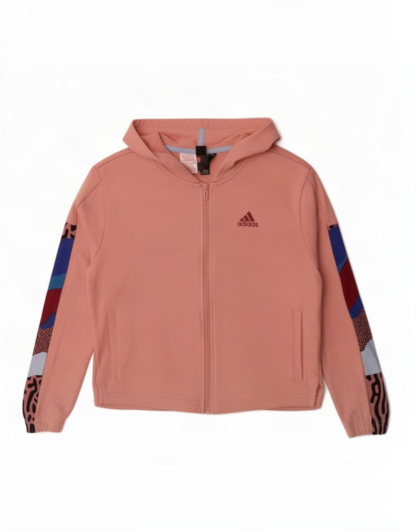 Felpa con cappuccio e zip per ragazze Adidas 14-15 anni in cotone color block rosa