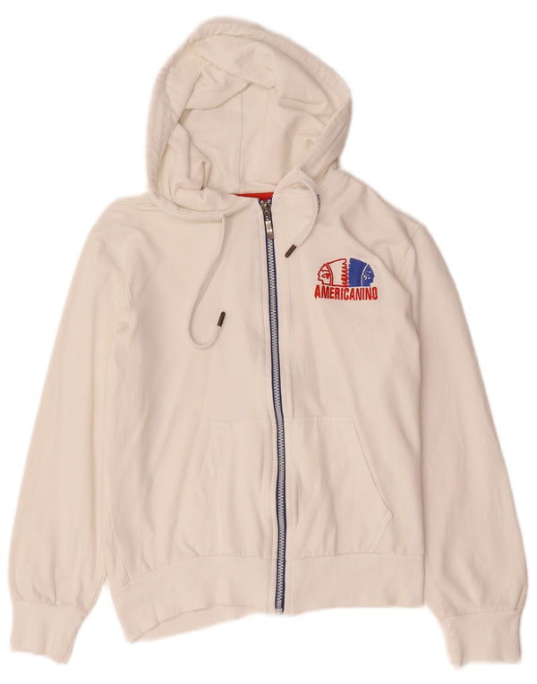 Americanino Womens Graphic Zip Hoodie Sweater UK 12 Medium White Cotton