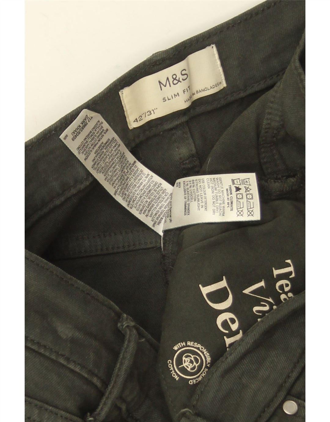 Marks & Spencer Mens Slim Jeans W42 L31 Green Cotton