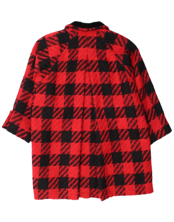 Vintage Womens Oversized Overcoat IT 42 Medium Red Houndstooth Virgin Wool