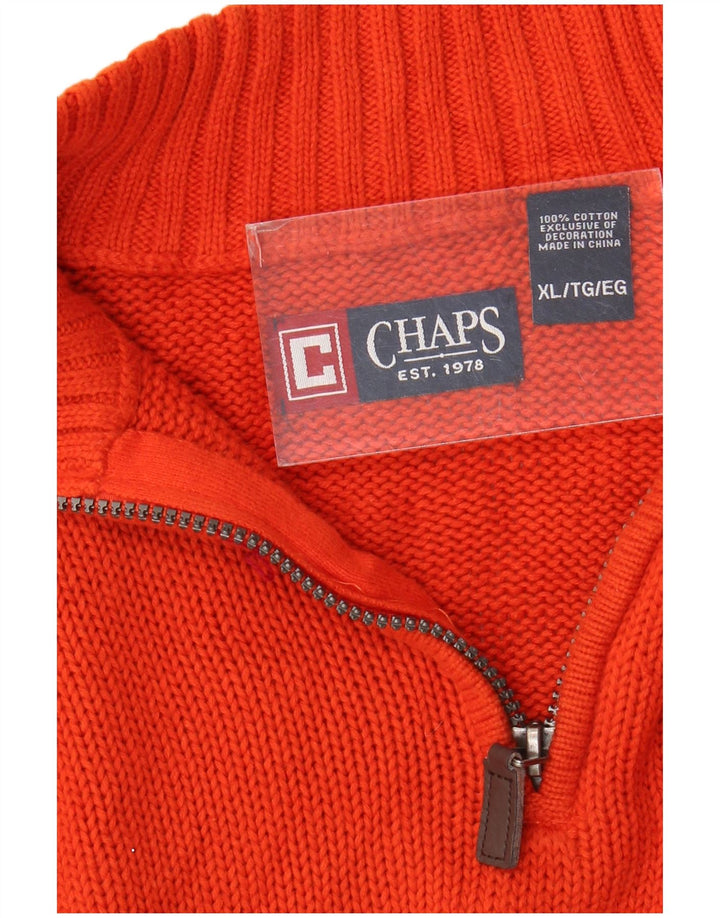 CHAPS Mens Zip Neck Jumper Sweater XL Orange Cotton