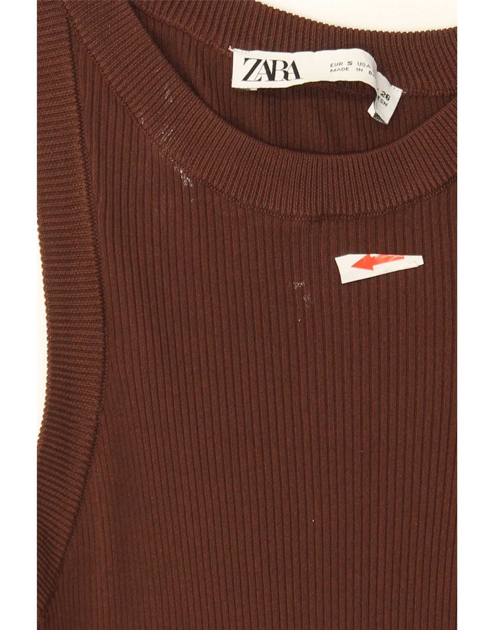 Zara Womens Vest Top UK 8 Small Brown Viscose