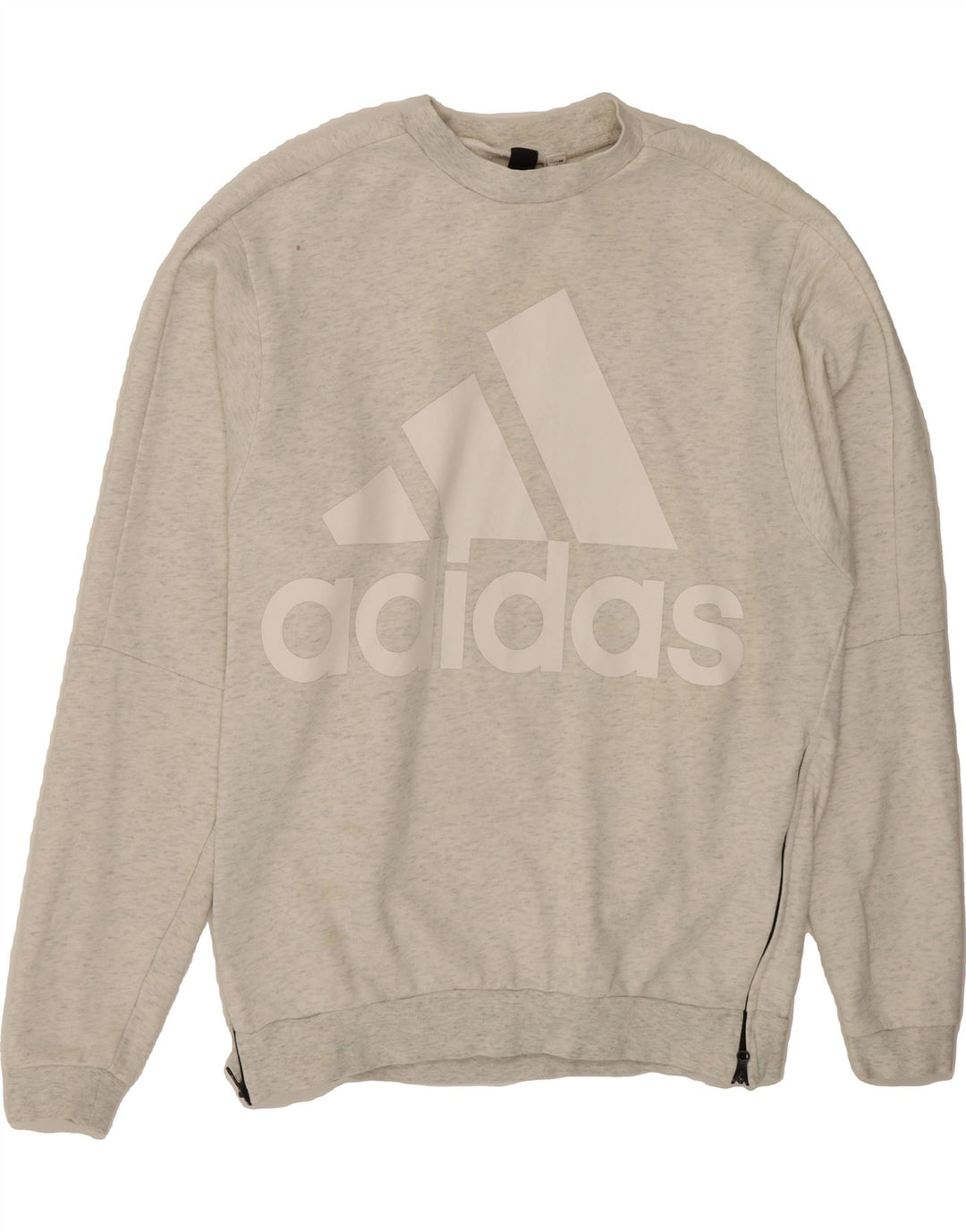 ADIDAS Mens Graphic Sweatshirt Jumper Small Grey Flecked Cotton Vintage Adidas and Second-Hand Adidas from Messina Hembry 