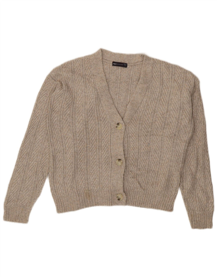 Marks & Spencer Womens Crop Cardigan Sweater UK 14 Medium Beige Polyester