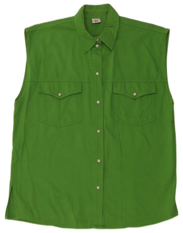 Vintage Womens Sleeveless Oversized Shirt EU 40 Medium Green Cotton