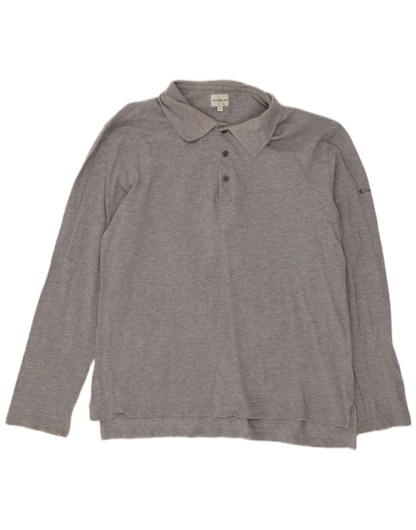 Calvin Klein Jeans Mens Long Sleeve Polo Shirt XL Grey Flecked