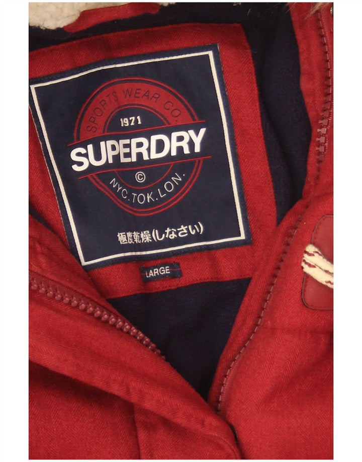 Superdry Wattierter Mantel mit Kapuze für Damen, UK 16, Größe L, Rot, Polyester